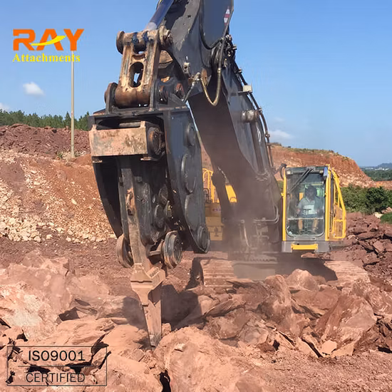 Ripper per rocce vibranti montato su escavatore Ray con due ingranaggi eccentrici